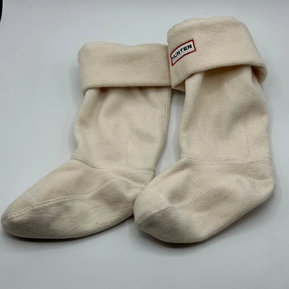 Hunter Kids Fleece Boot Socks in Ivory Kids 11-13
